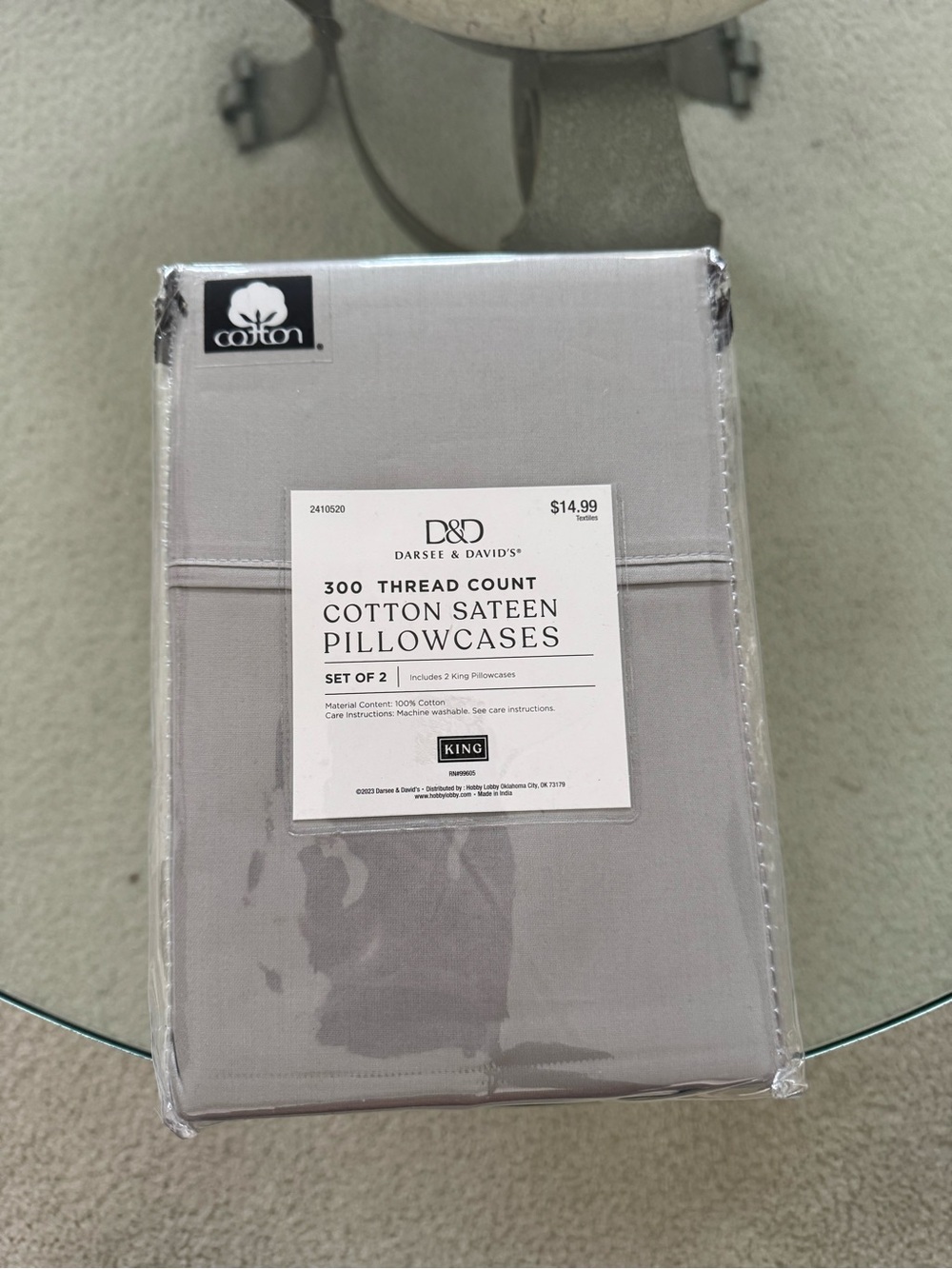 300TC Cotton Sateen Pillowcases - Gray (Set of 2)